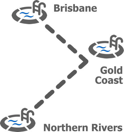 Swimming Pool Icons Connection to Locations Brisbane, Northern Rivers and Gold Coast